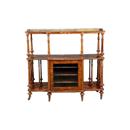 Antique English Victorian inlaid Walnut Canterbury and Whatnot Stand (Etagere)