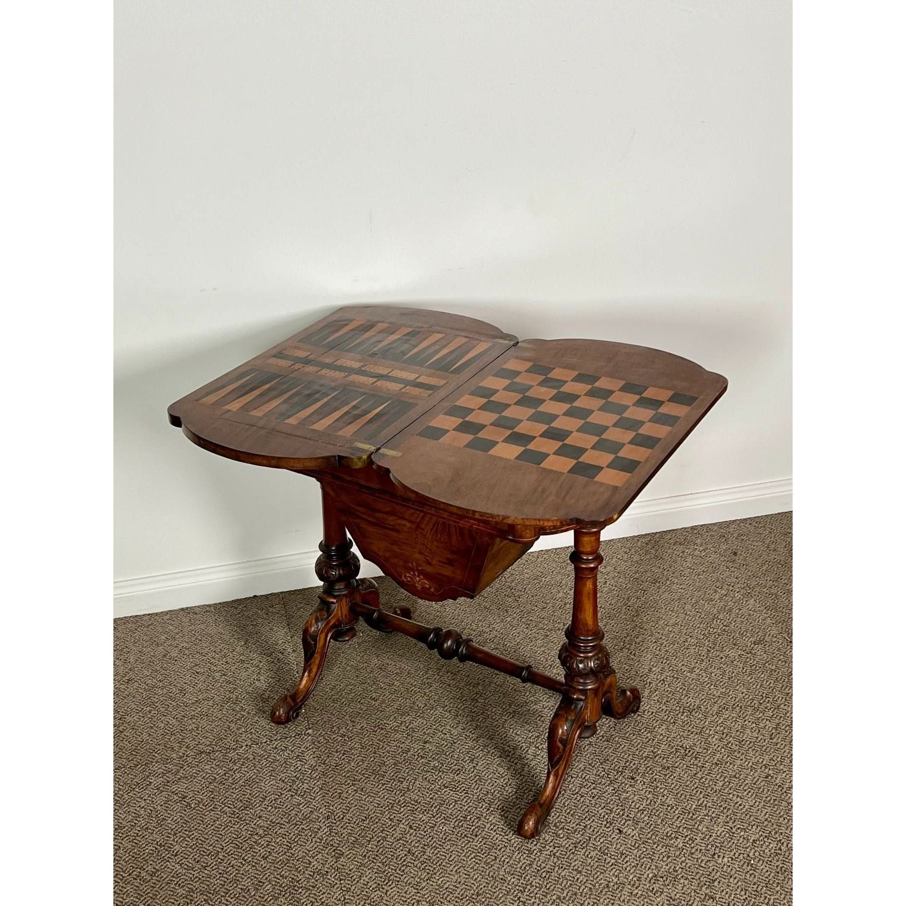 Shop Antique English Victorian Inlaid Walnut Games Table. | Bazaa