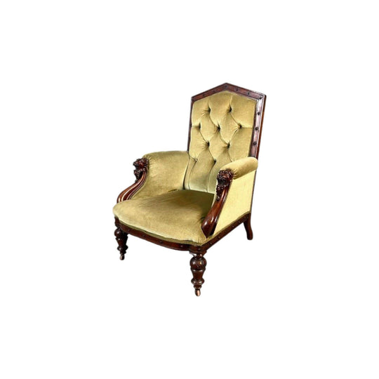 Antique English Victorian Mahogany Gentlemans Lounge Chair / Library Chair.