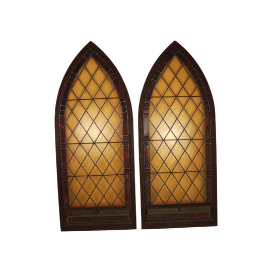 Antique English Victorian Pair of Stained Glass and Leadlight  Church Windows