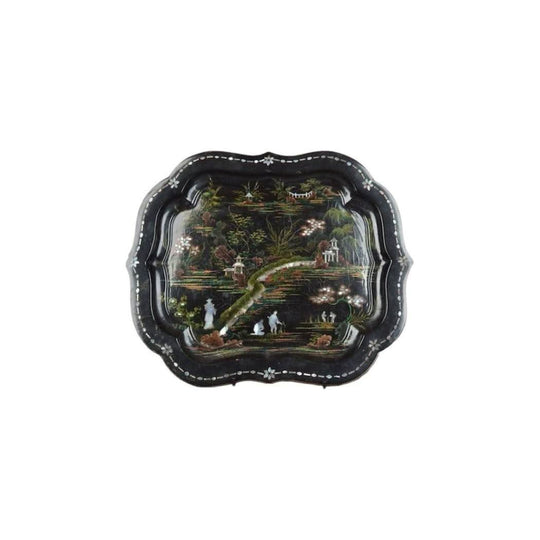 Antique English Victorian Paper Mache Chinoiserie Tray