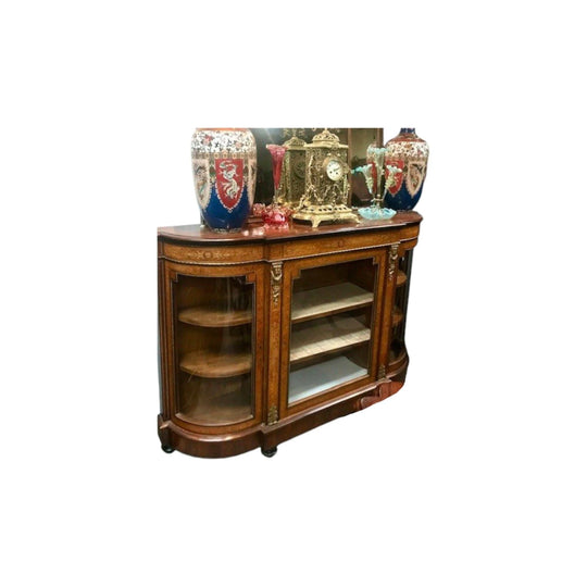 Antique English Victorian Period Amboyna Credenza / Side Cabinet.