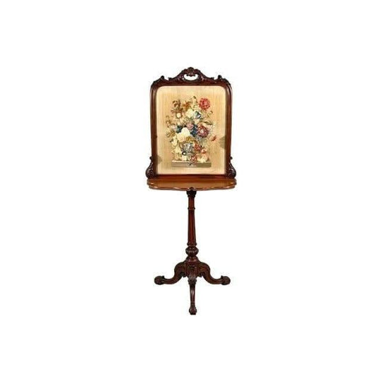 Antique English Victorian period Walnut and Embroidery  combination Pole Screen and Side Table.