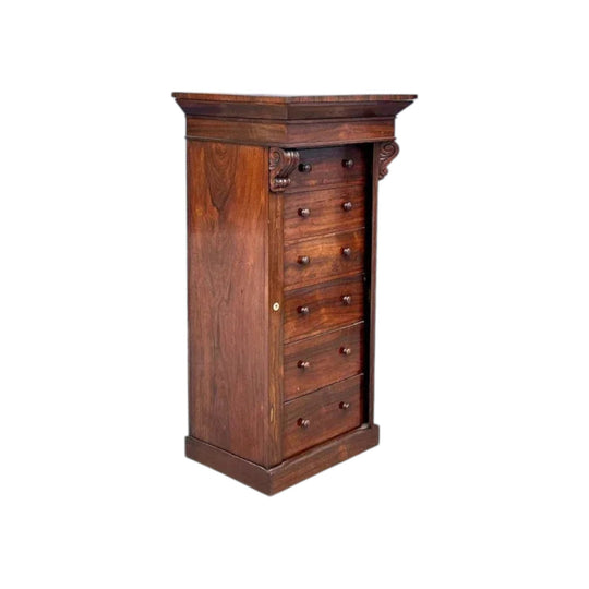 Antique English Victorian Rosewood 'Wellington' Chest of Drawers.