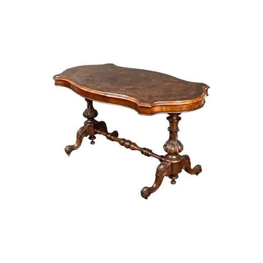 Antique English Victorian serpentine shaped inlaid Walnut Side Table.
