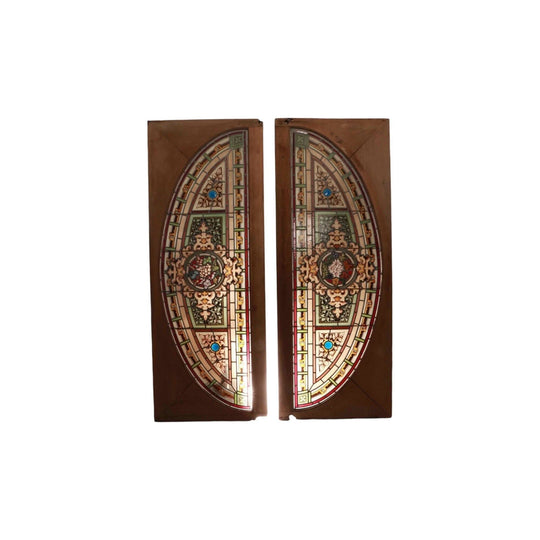 Antique English Victorian Stained Glass and Leadlight Fanlights.