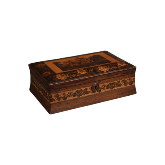 Antique English Victorian Tunbridge Ware micro mosaic Jewellery Box