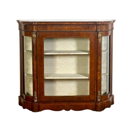 Antique English Victorian Walnut Display Cabinet.