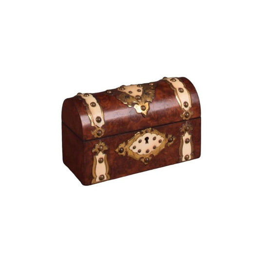 Antique English Victorian Walnut Perfume Box With Ivory and Brass Embellishments
