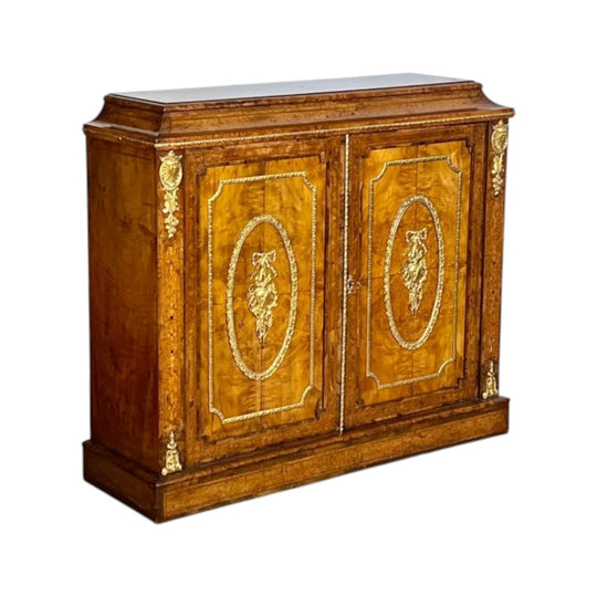 Antique English Victorian Walnut Side Cabinet in Louis XV manner.