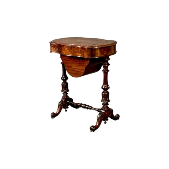 Antique English Victorian Walnut Work Table / Sewing Table / Side Table / Lamp Table / Occasional Table.