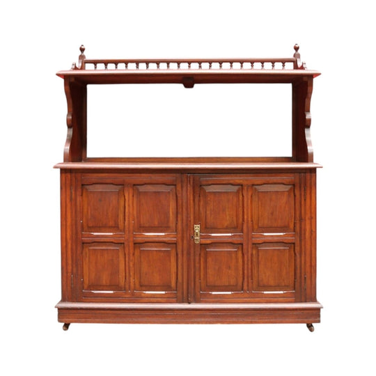 Antique English Walnut Sideboard with Panelled Doors and Brass Fittings. B12682
