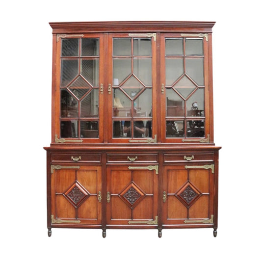 Antique English Walnut Six Door Bookcase Display Cabinet Astragal Doors. B12972