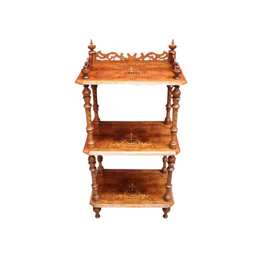 Antique English Walnut What Not, Three Tier Plant Stand or Display Shelf. B11937