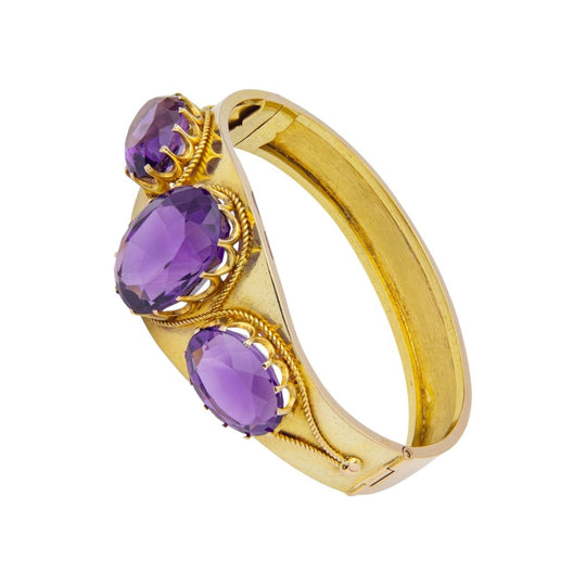 Antique Etruscan Revival Gold & Amethyst Bangle