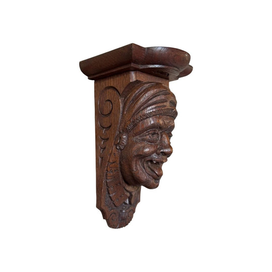 Antique Flemish Grotesque Carved Timber Corbel - 19th Century