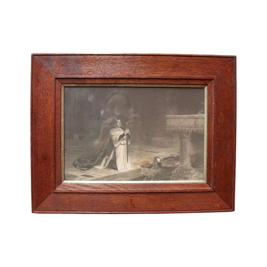 Antique Framed Print of The Vigil by John Pettie (1839-1893) in Thick Oak Frame. B12700