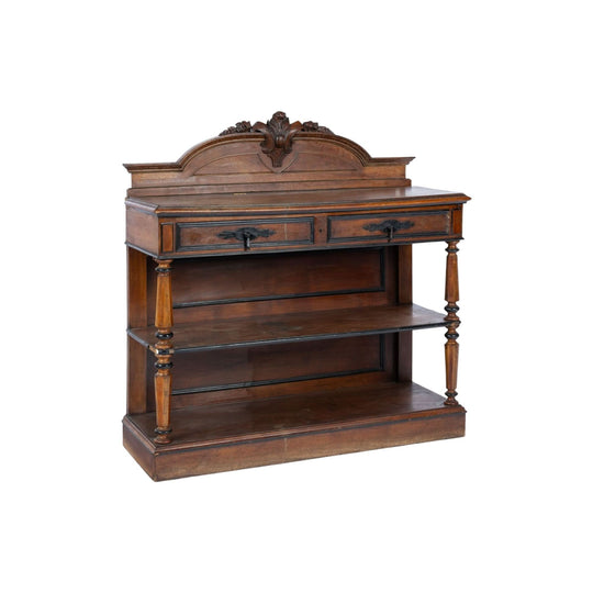 Antique French 19th Century buffet featuring ornate detailing and a beautifully carved crest and lift up top with marble inlay in a rich warm-toned wood from Provence
