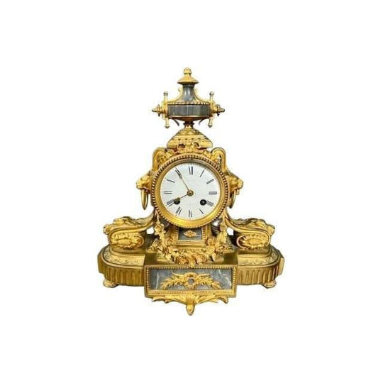 Antique French 19th century gilt bronze and marble Clock 3 piece Garniture.
