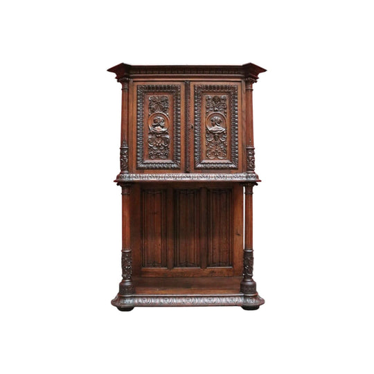 Antique French 19th Century Oak Gothic Revival, Sacrament Church Court Cabinet