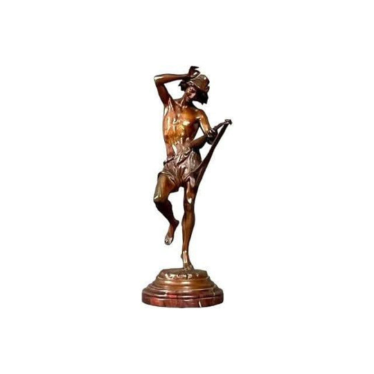 antique French 19th century patinated Bronze figure of a musician by Albert Ernest Carrier.