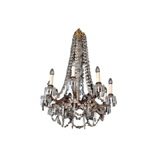 Antique French 9 light crystal chandelier