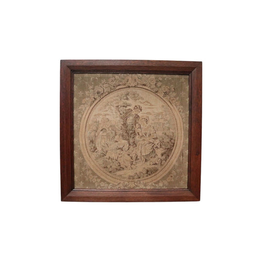 Antique French Aubusson Hand-made Tapestry in the Original Oak Frame.