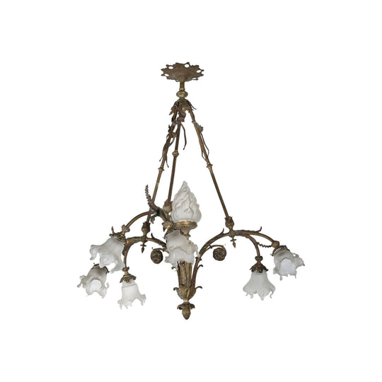 Antique French bronze 7 light chandelier