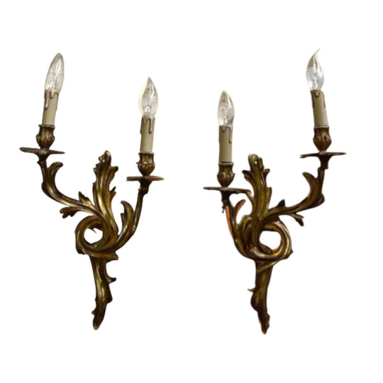Antique French Bronze Wall Sconces | Vintage Brass Lighting