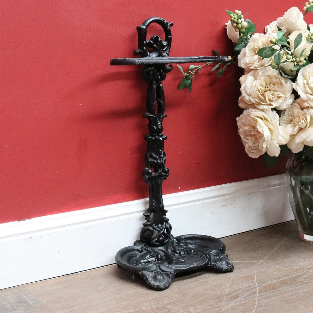 Antique French Cast Iron Umbrella Stand with Drip Tray and Decorative Black Enamel Finish. B12500 | Bazaa | Designer, Vintage and Antique Furniture