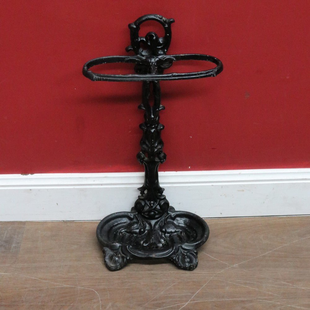 Antique French Cast Iron Umbrella Stand with Drip Tray and Decorative Black Enamel Finish. B12500 | Bazaa | Designer, Vintage and Antique Furniture