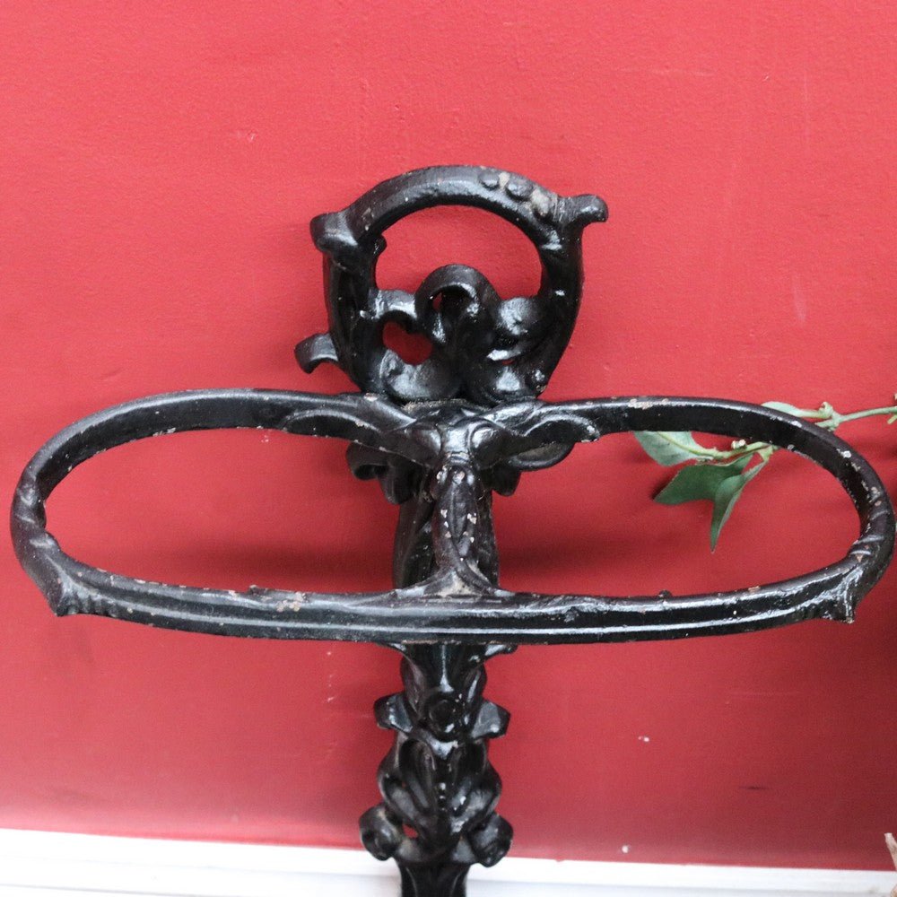 Antique French Cast Iron Umbrella Stand with Drip Tray and Decorative Black Enamel Finish. B12500 | Bazaa | Designer, Vintage and Antique Furniture