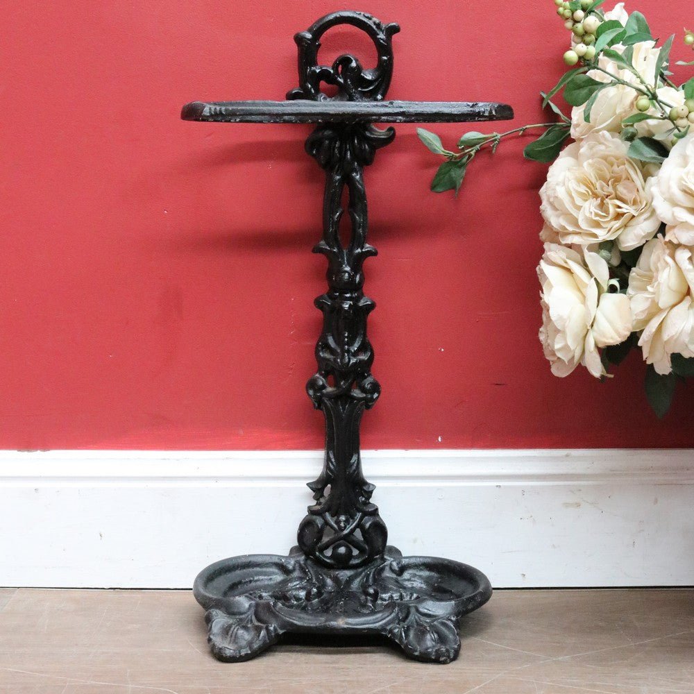 Antique French Cast Iron Umbrella Stand with Drip Tray and Decorative Black Enamel Finish. B12500 | Bazaa | Designer, Vintage and Antique Furniture