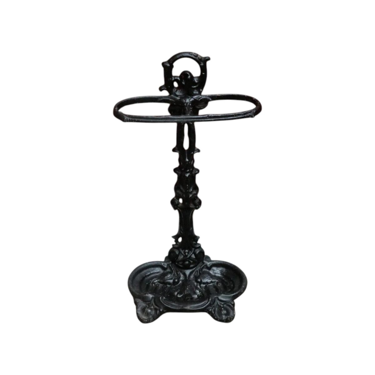Antique French Cast Iron Umbrella Stand with Drip Tray and Decorative Black Enamel Finish. B12500 | Bazaa | Designer, Vintage and Antique Furniture