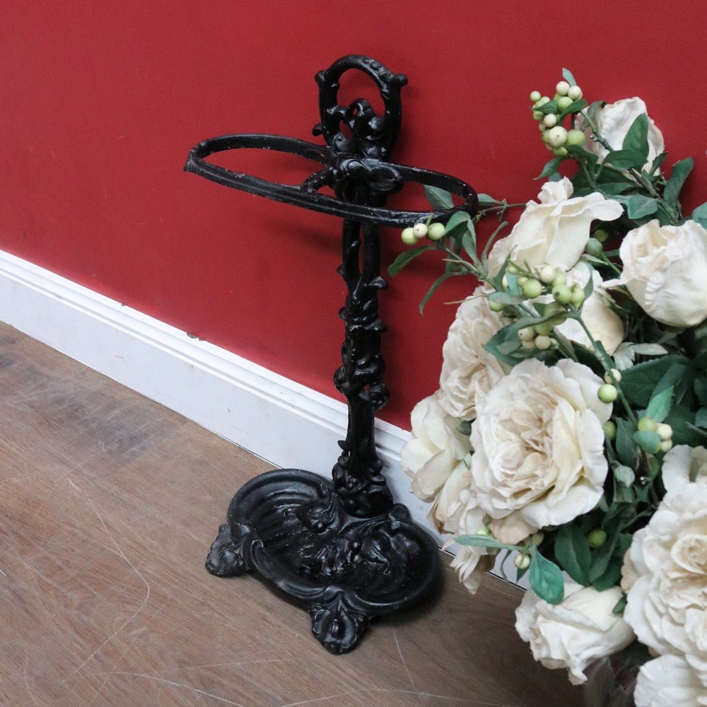 Antique French Cast Iron Umbrella Stand with Drip Tray and Decorative Black Enamel Finish. B12500 | Bazaa | Designer, Vintage and Antique Furniture