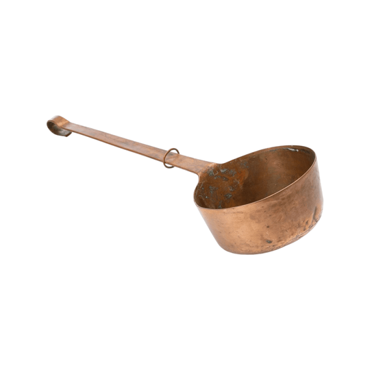Antique French copper pot with long handle from The French Alps