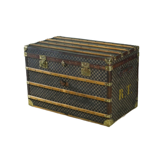 Antique French Damier checker board pattern steamer trunk