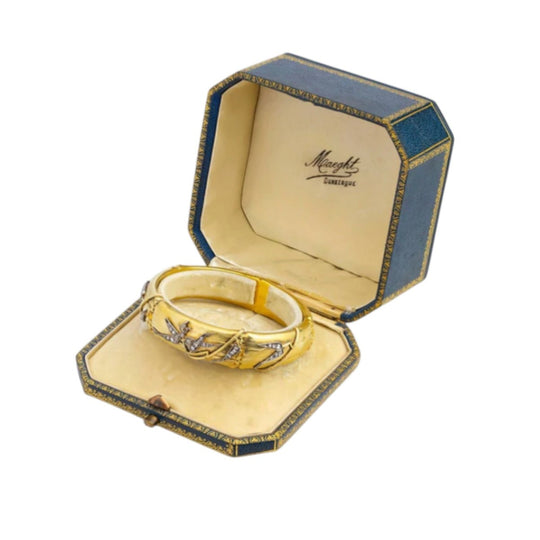 Antique French Diamond Set Bamboo Bangle in Original Box