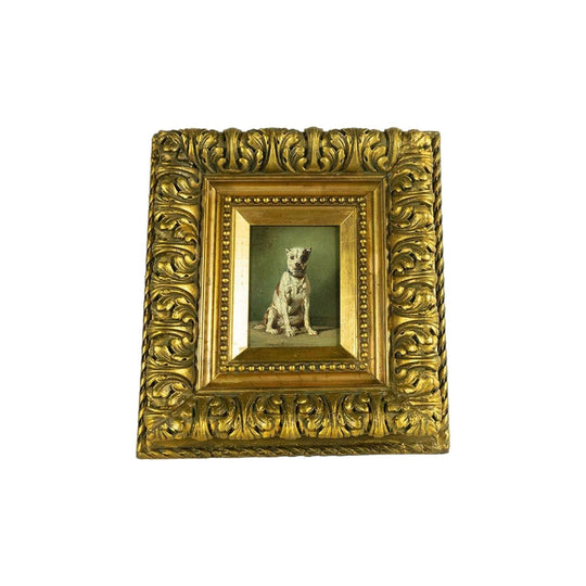 Antique French dog oil painting