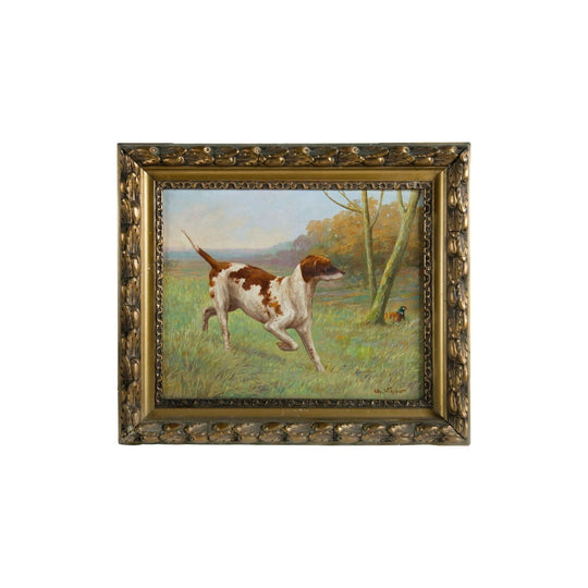 Antique French dog oil painting