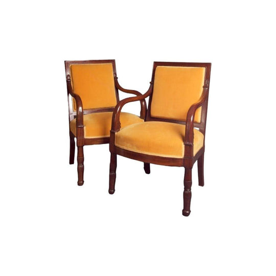 Antique French Empire Pair of  Mahogany Fauteuils