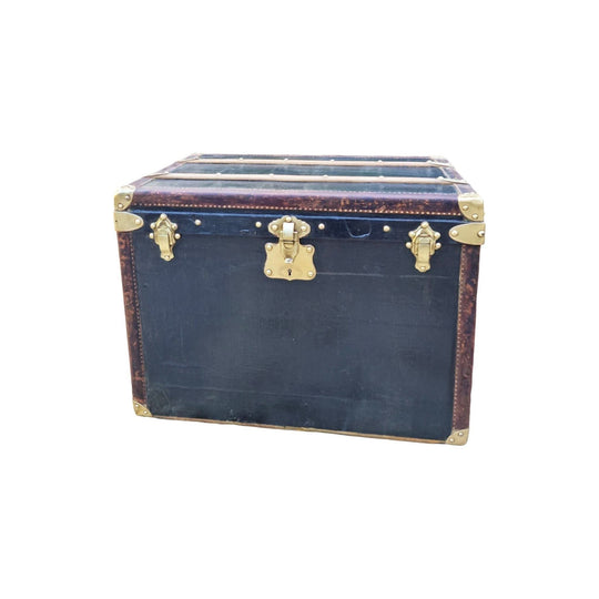 Antique French Goyard black canvas steamer trunk