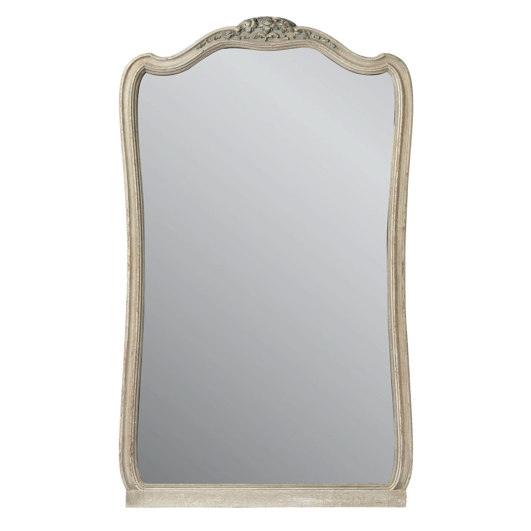 Antique French Grey Painted Large Mantle Mirror with floral carvings from Provence | Bazaa | Designer, Vintage and Antique Furniture
