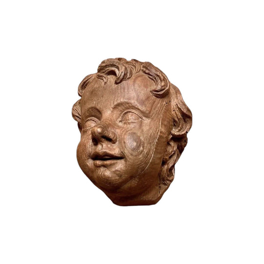 Antique French Italian carved timber cherub head