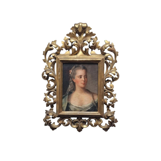 Antique French Italian ornate framed portrait oil
