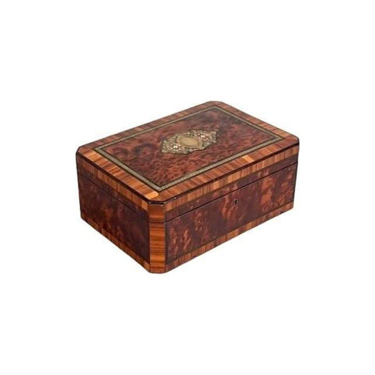 Antique French later 1800s Brass inlaid Amboyna jewellery Box / Trinket Box.