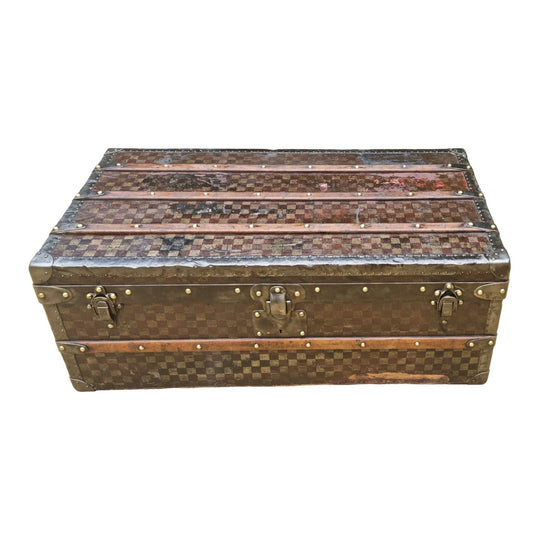 Antique French Louis Vuitton Damier steamer  courier trunk