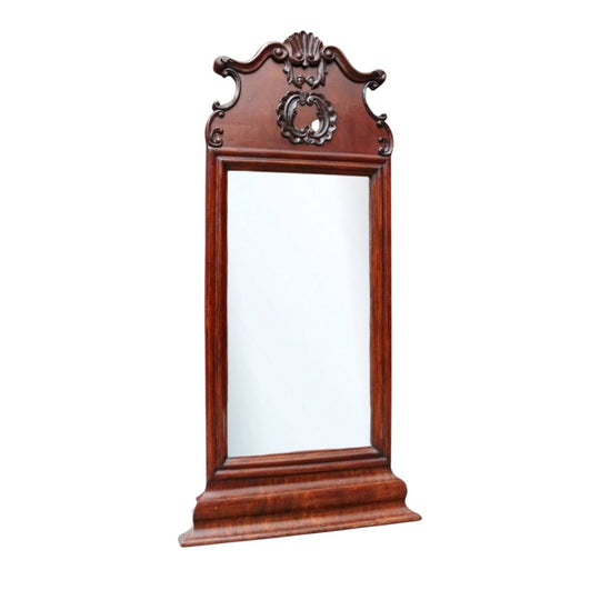 Antique French mahogany dressing or hallway mirror with carved frame. B12924