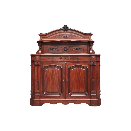 Antique French Mahogany Sideboard, Hall Cabinet – Carved Detail, Lion Heads