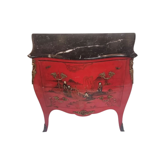 Antique French marble top chinoiserie commode chest